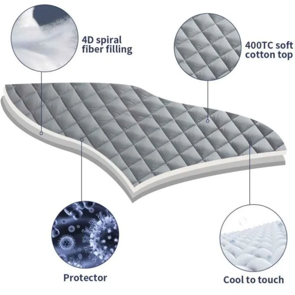Full Mattress Pad Cover Cooling Pillow Top Breathable Mattress Toppers Quilted